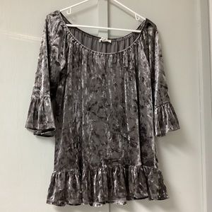 Beach Lunch Lounge Velvet Off Shoulder Top Bell Sleeves Size Large Silver Gray